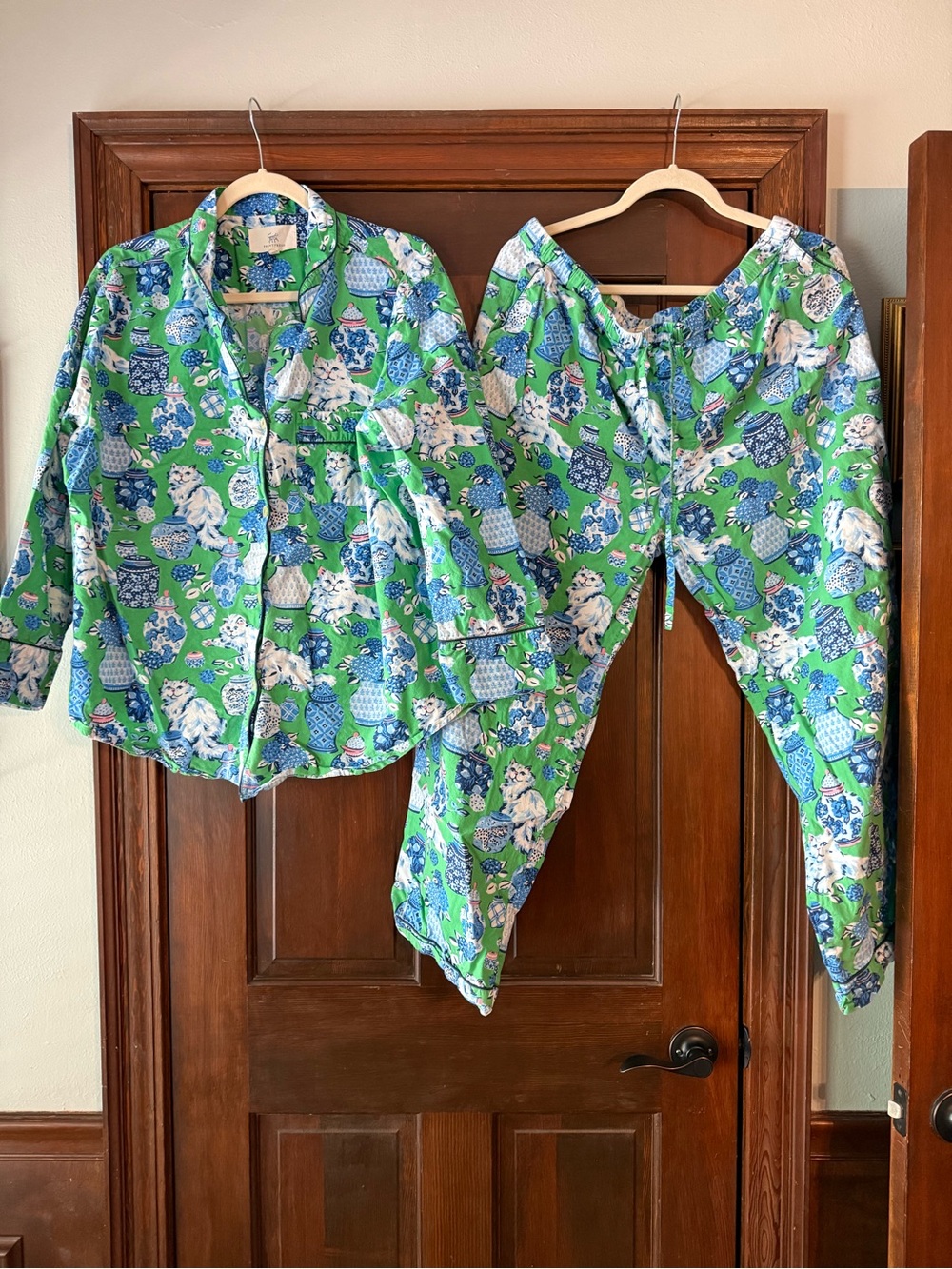 Printfresh Fancy Cat Green and Blue Print Pajama Set XL